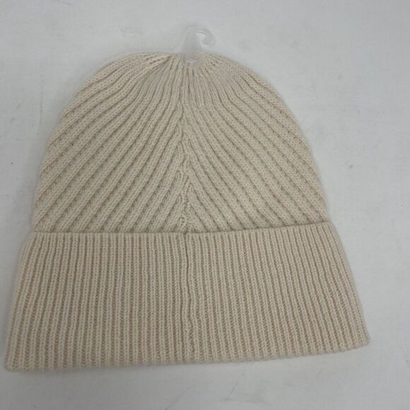ATHLETA Womens Wool-Cashmere Beanie OS One Size Solid Cream Knit Cap Soft Cozy - Picture 8 of 13